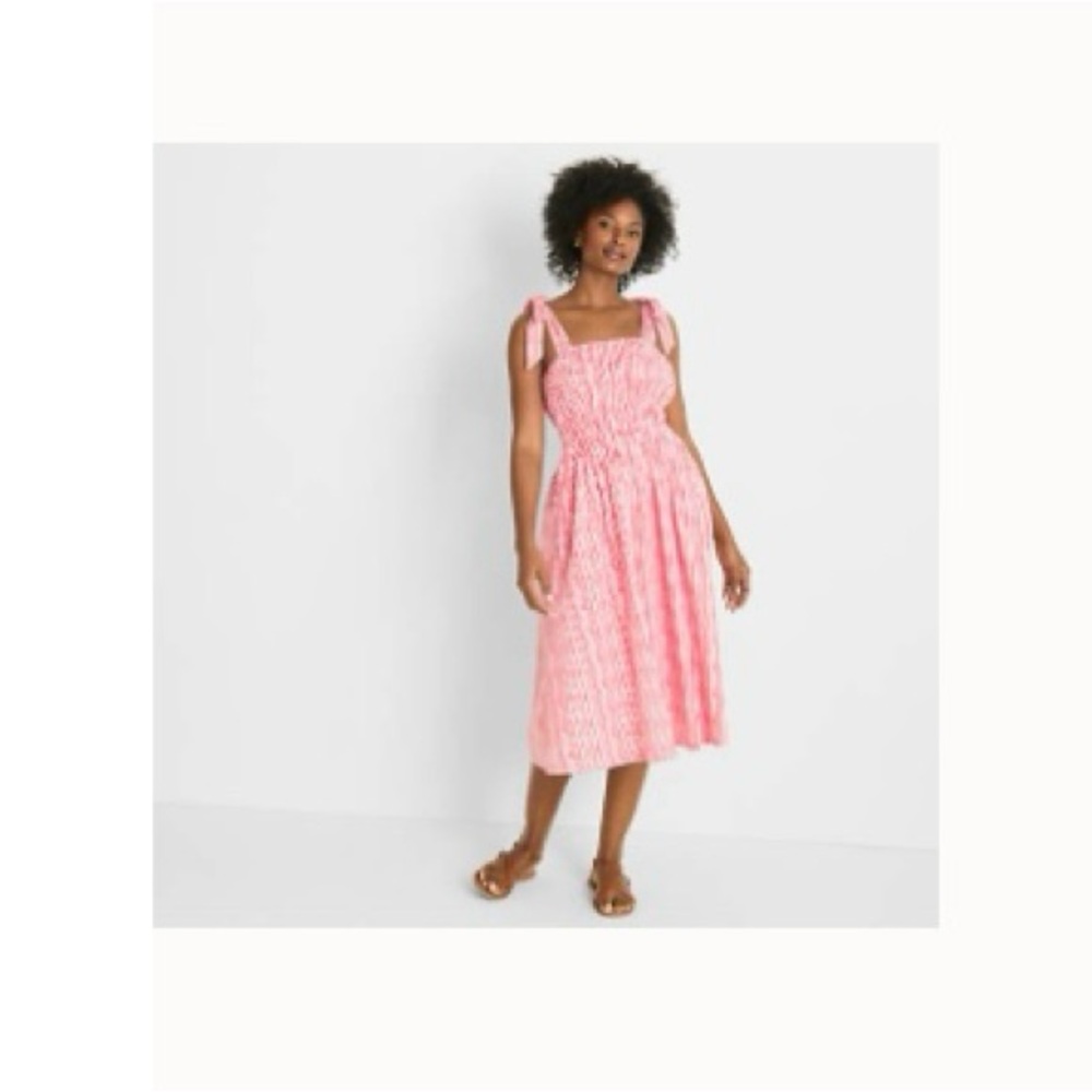 Lands' End Red and White Tie- Top Sleeveless Sundress Lined Medium Petite